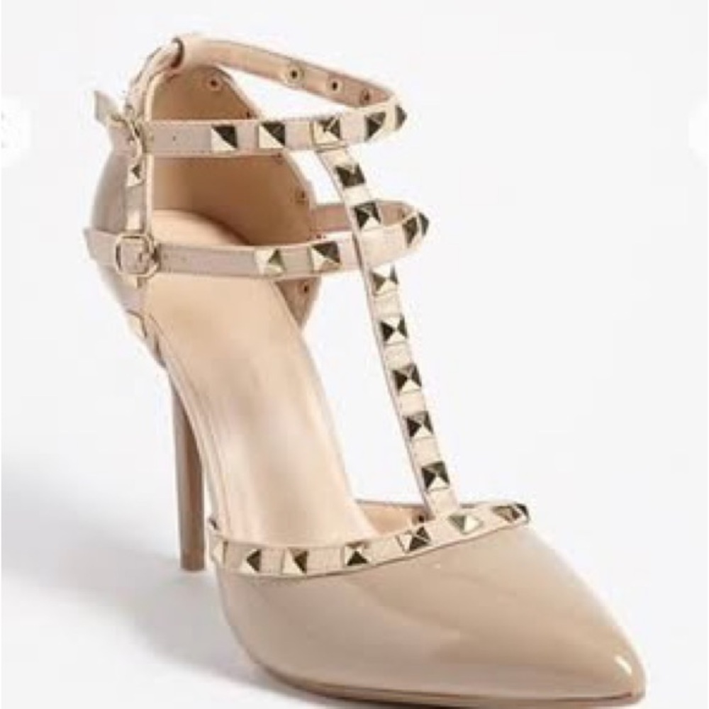 New - Women’s Nude Faux Patent Leather Studded Heel